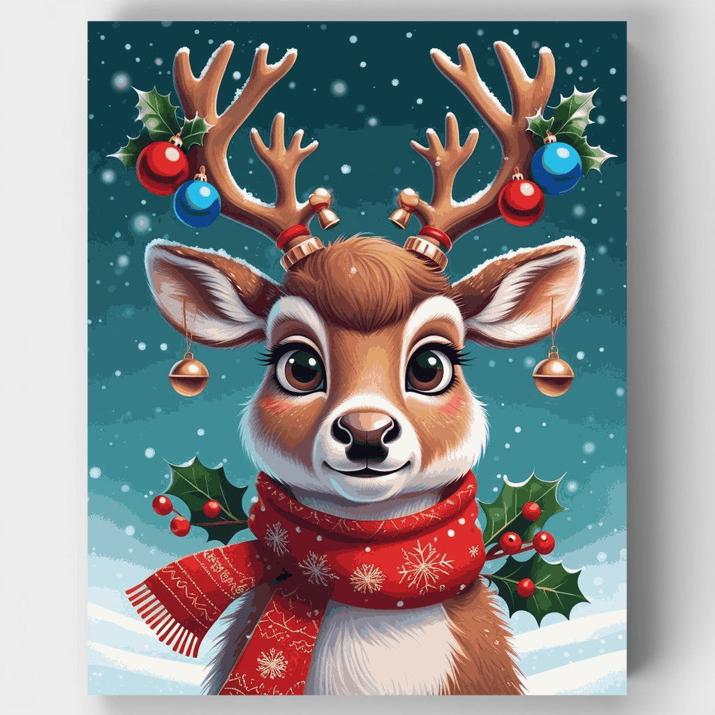 Adorable Holiday Reindeer with Festive Decorations - Paint by Numbers Kit