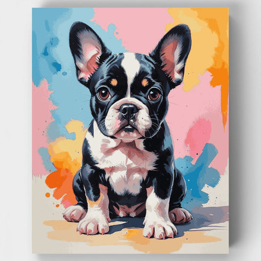 French Bulldog Puppy with Colorful Watercolor Splash - Paint by Numbers Kit