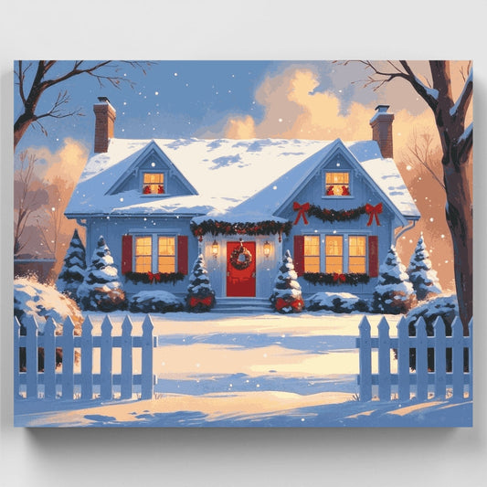 Cozy Christmas Cottage in the Snow - Paint by Numbers Kit