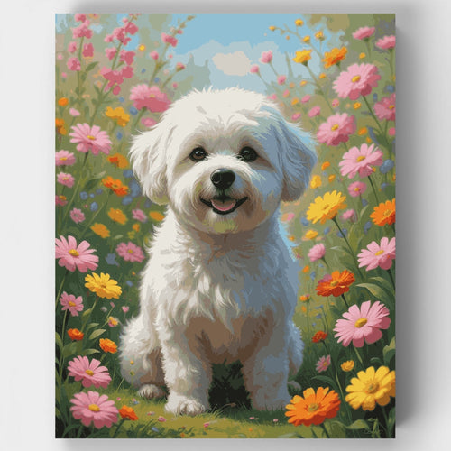 Bichon Frise in Wildflower Meadow - Paint by Numbers Kit