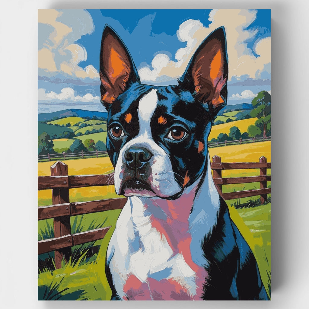 Boston Terrier in Pastoral Countryside - Paint by Numbers Kit