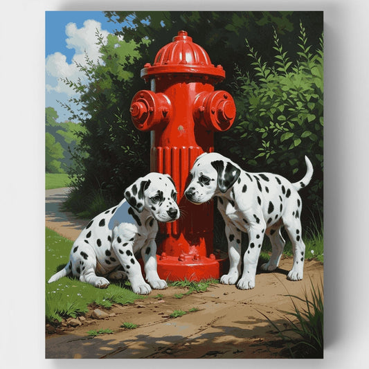 Dalmatian Puppies at Fire Hydrant - Paint by Numbers Kit