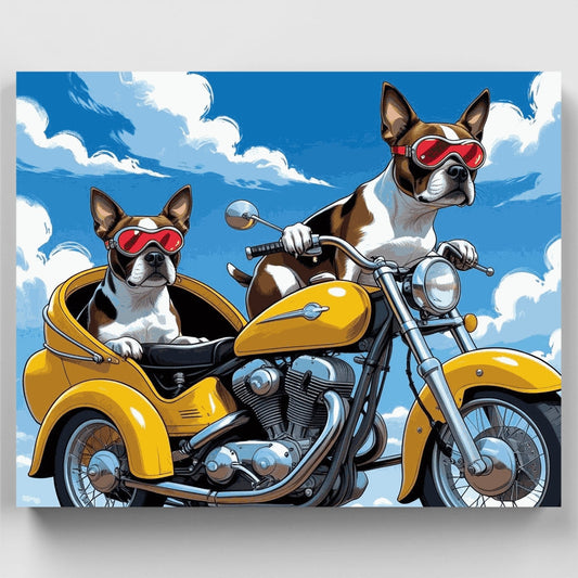 Boston Terriers on Motorcycle - Paint by Numbers Kit