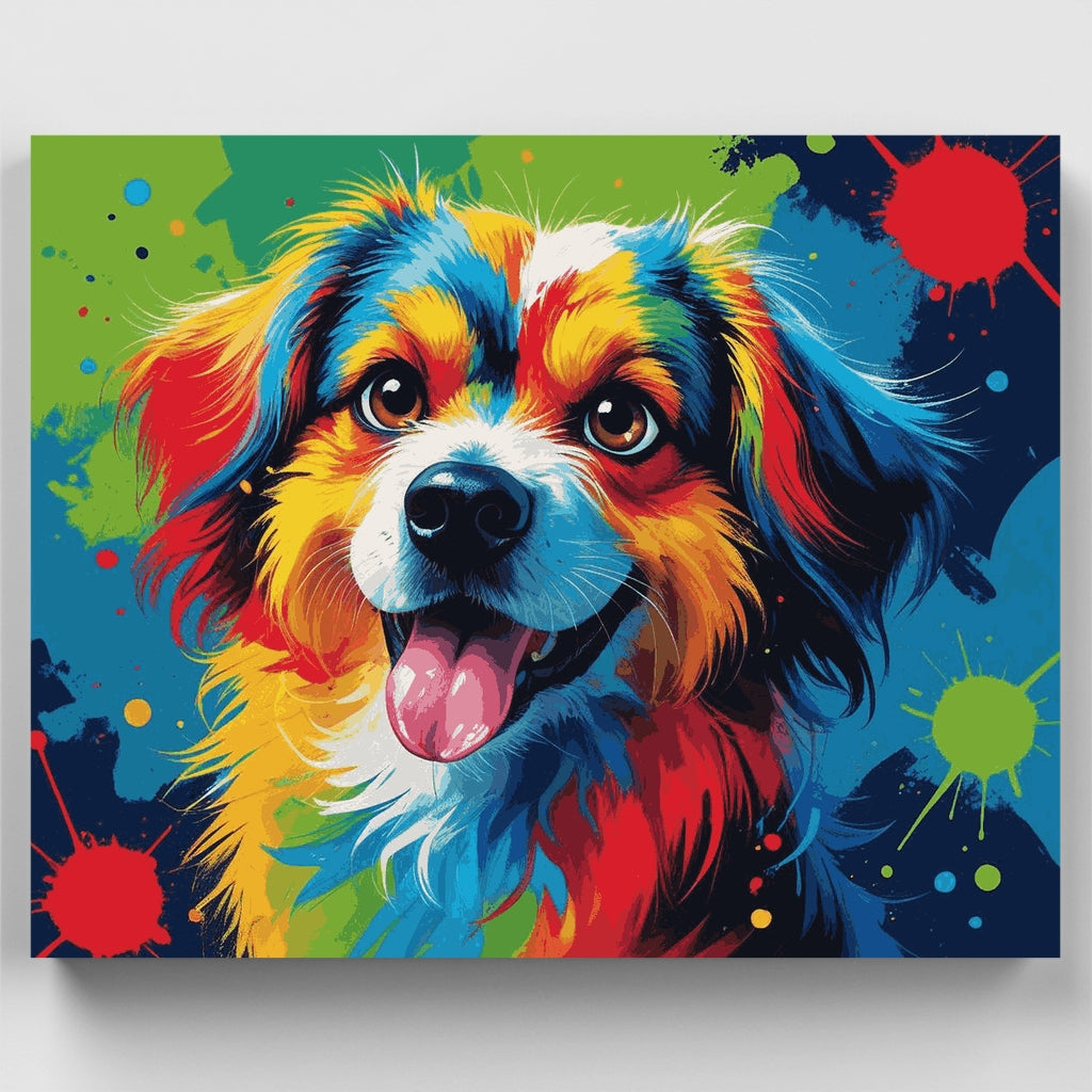 Kit de pintura por números: Perro arcoíris vibrante — Estándar