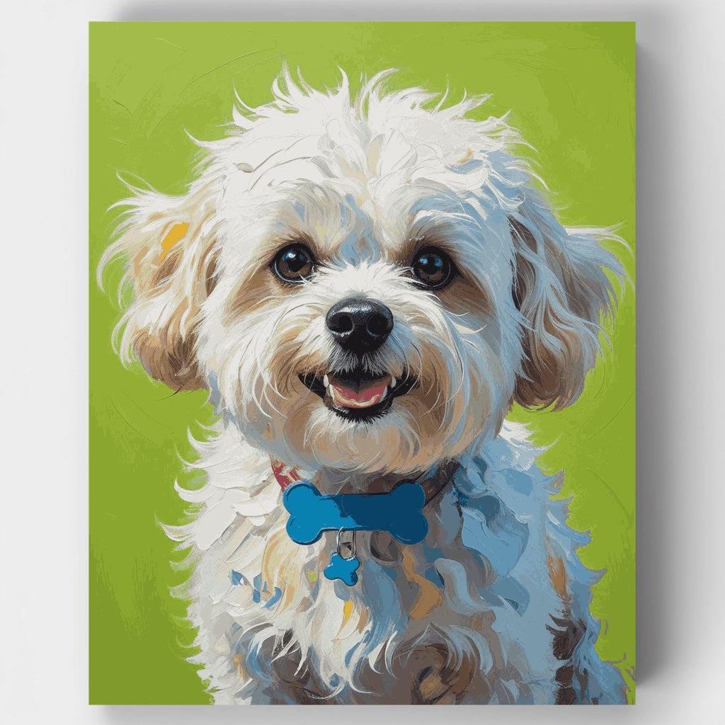 Happy Bichon Frise with Blue Collar - Paint by Numbers Kit