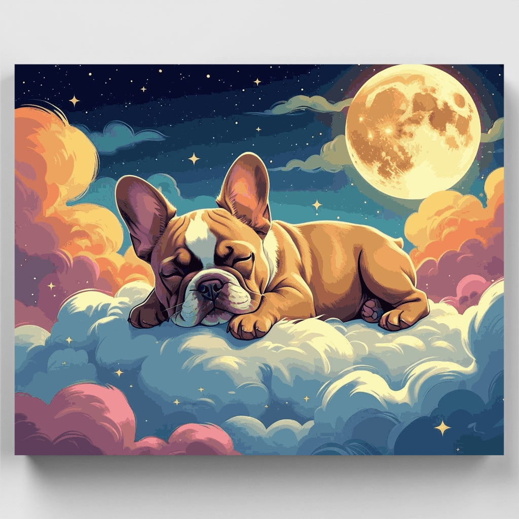Kit de pintura por números - Bulldog francés soñador en las nubes — Estándar