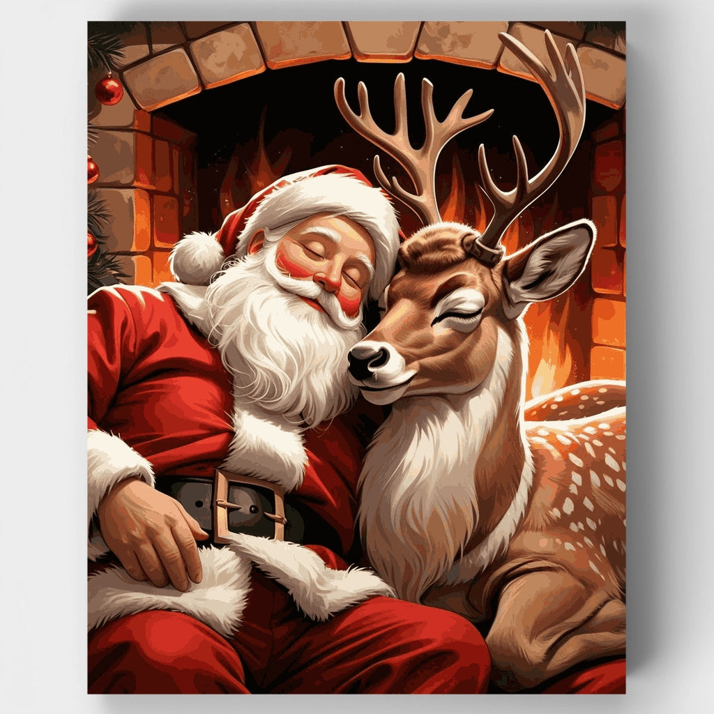Kit de pintura por números: Abrazo navideño de Santa y sus renos — Estándar
