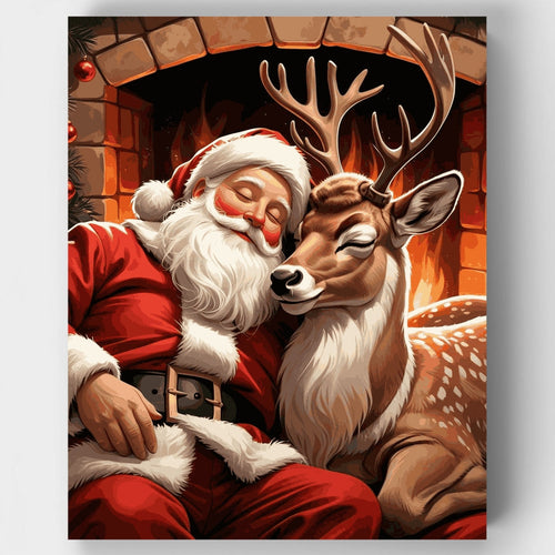 Santa and Reindeer Christmas Cuddle - Paint by Numbers Kit