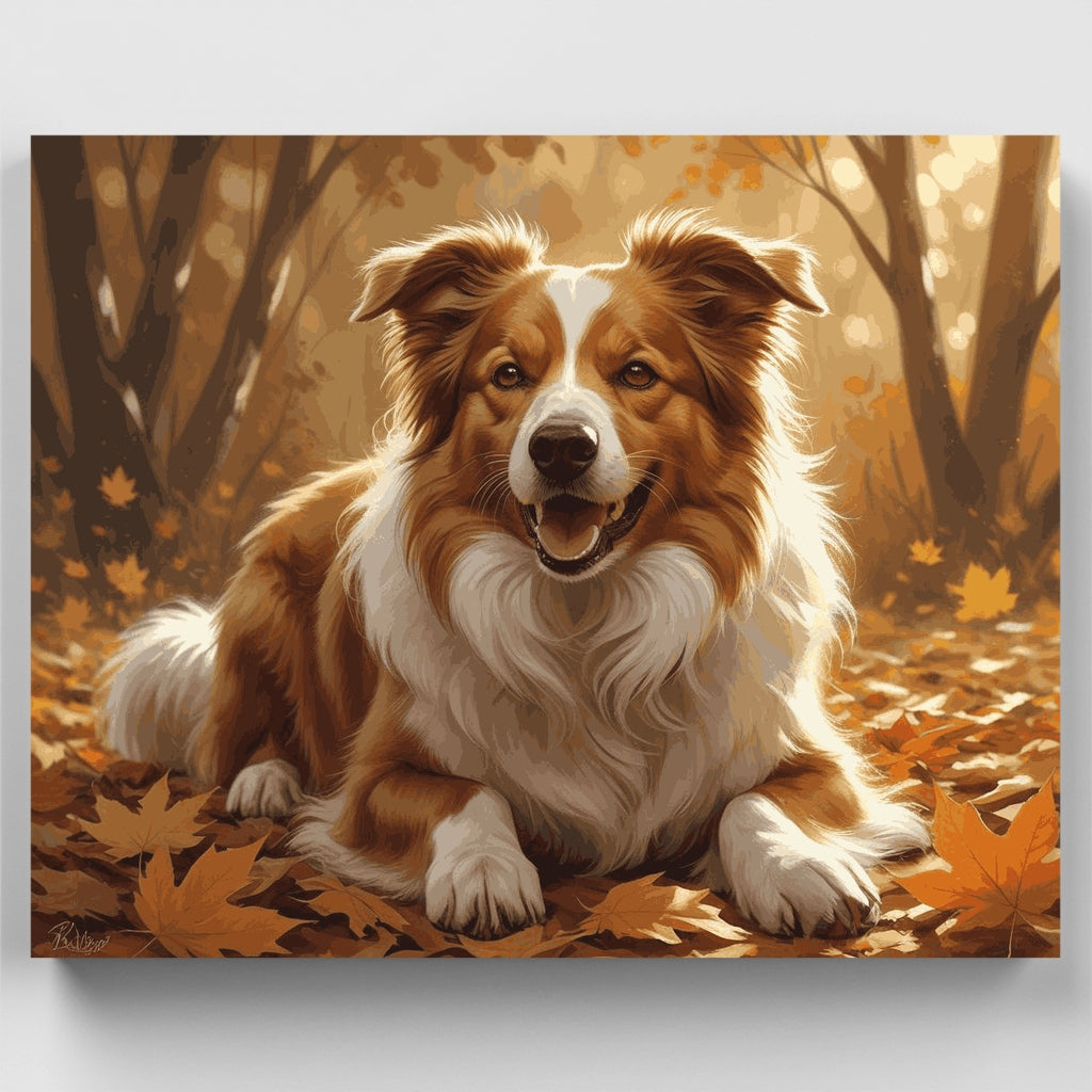 Border Collie in Autumn Forest - Paint by Numbers Kit