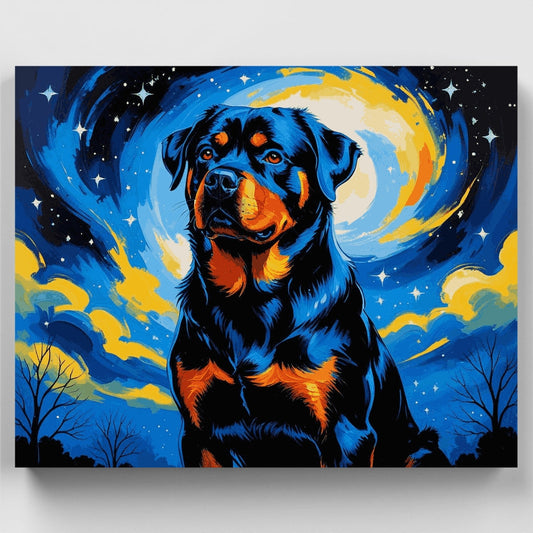 Rottweiler Under Starry Night Sky - Paint by Numbers Kit