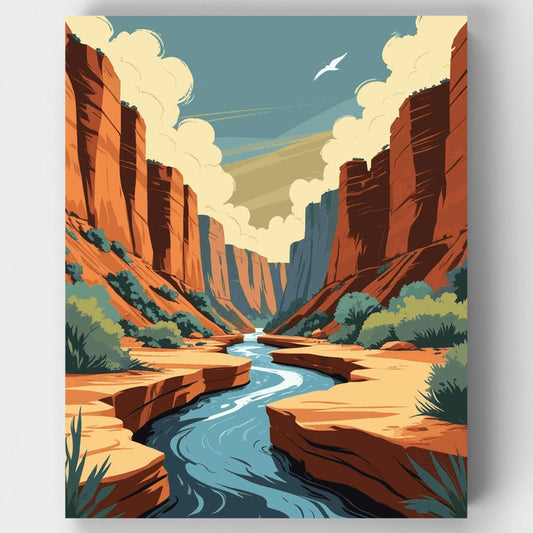Red Rock Canyon River Landscape - Paint by Numbers Kit