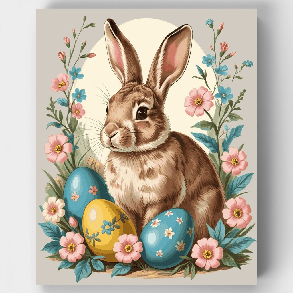 Conejo de Pascua con huevos decorados y flores de primavera - Kit de pintura por números — Estándar
