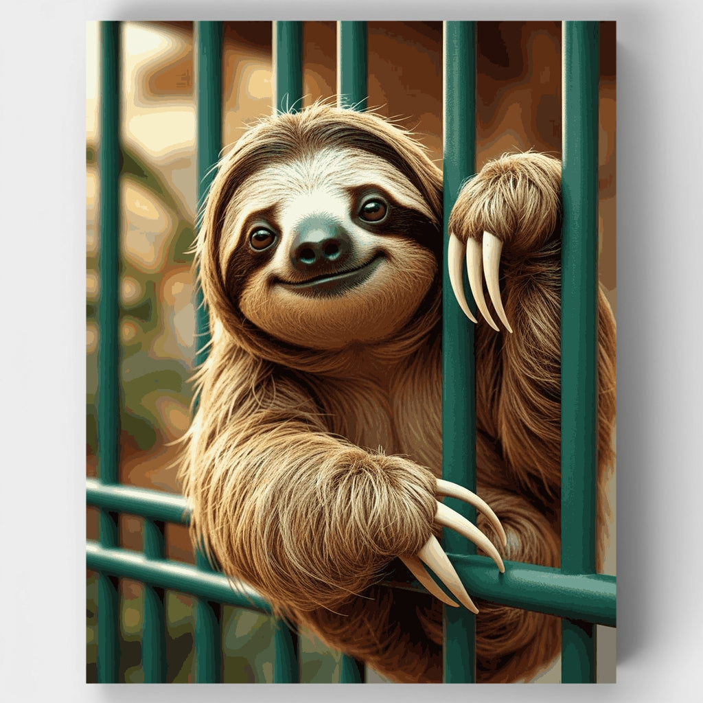 Adorable Sloth Behind Bars - Paint by Numbers Kit
