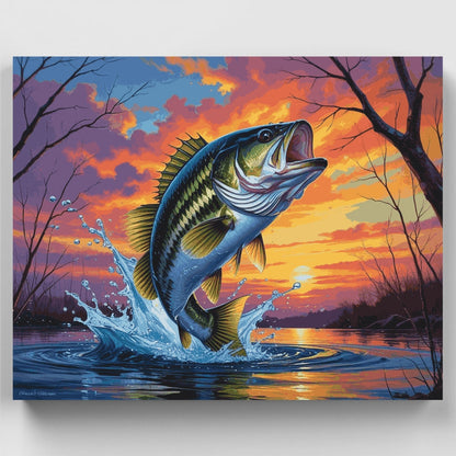 Bass Leaping at Sunset - Paint by Numbers Kit
