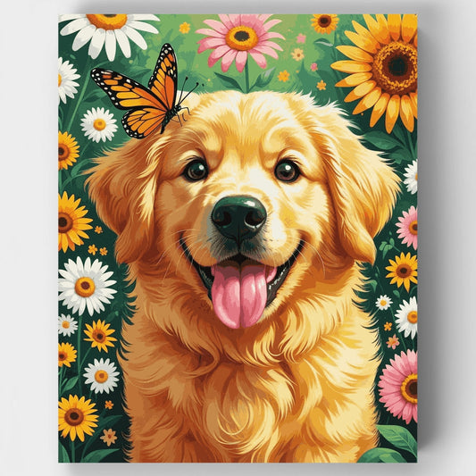 Golden Retriever in Flower Garden - Paint by Numbers Kit