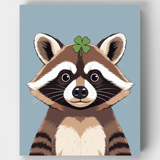 Lucky Raccoon with Four-Leaf Clover - Paint by Numbers Kit