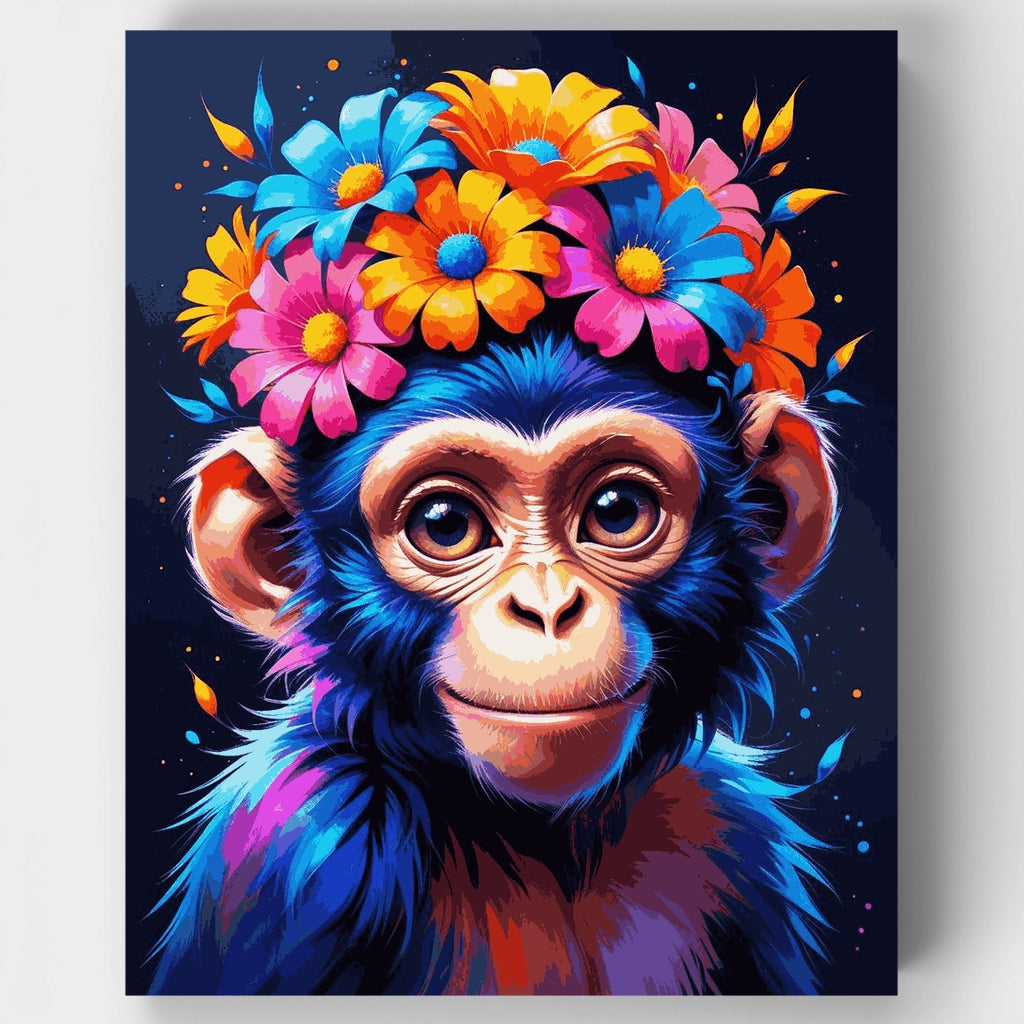 Vibrant Monkey with Floral Crown - Paint by Numbers Kit