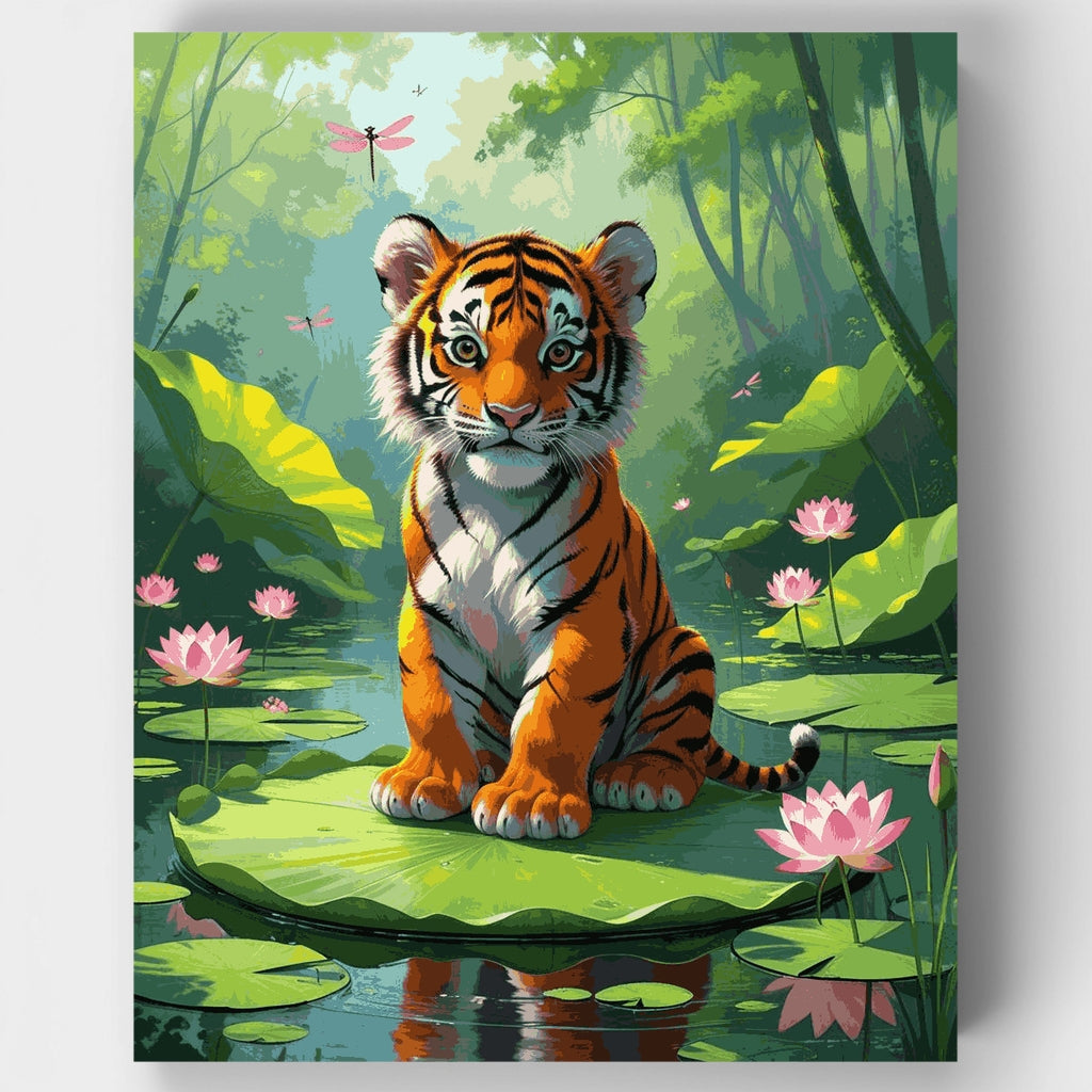Cachorro de tigre en hoja de nenúfar - Kit de pintura por números — Estándar