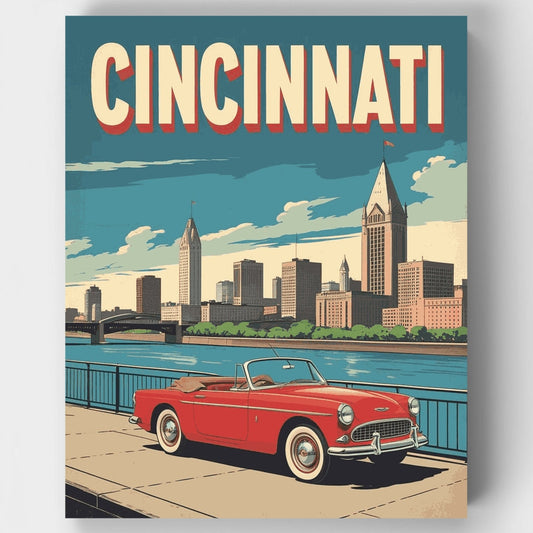 Cincinnati Vintage Travel Poster - Paint by Numbers Kit