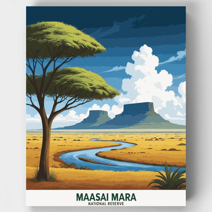 Maasai Mara River Through Golden Savanna - Paint by Numbers Kit