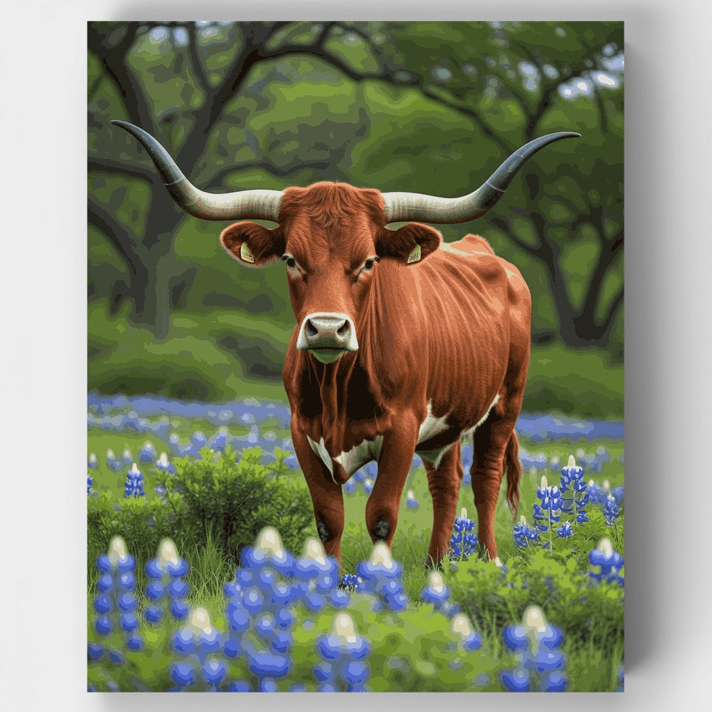 Texas Longhorn en prado primaveral - Kit de pintura por números — Estándar