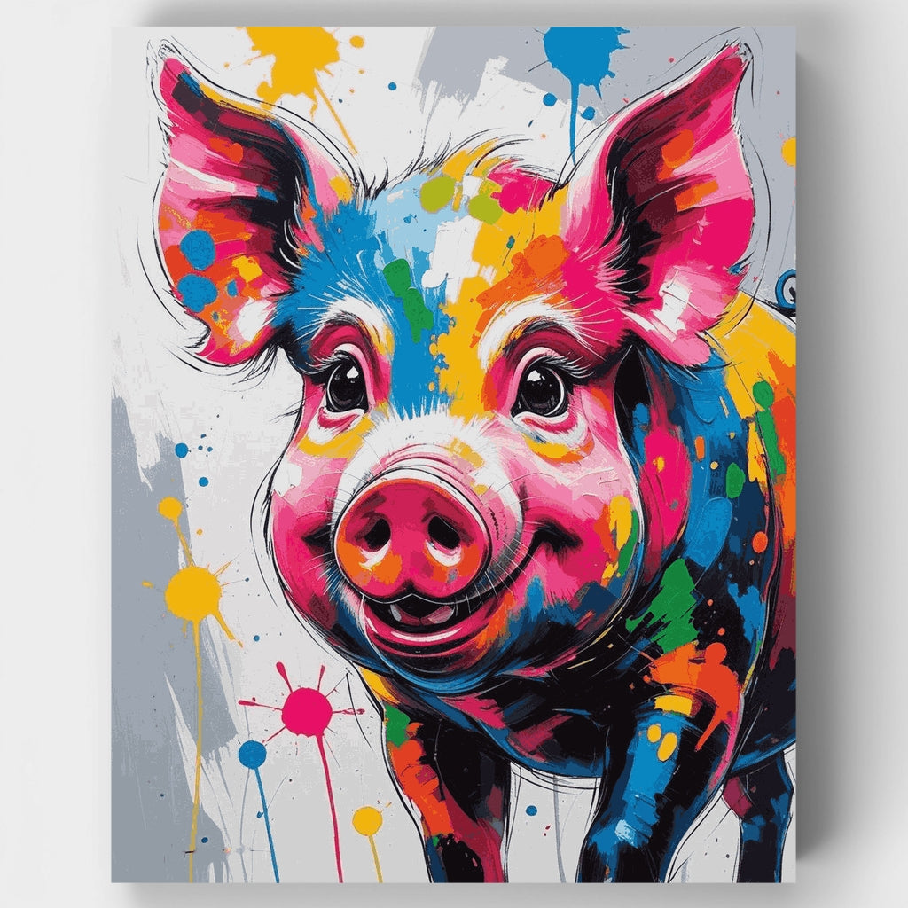 Cerdo con salpicaduras vibrantes - Kit de pintura por números — Estándar