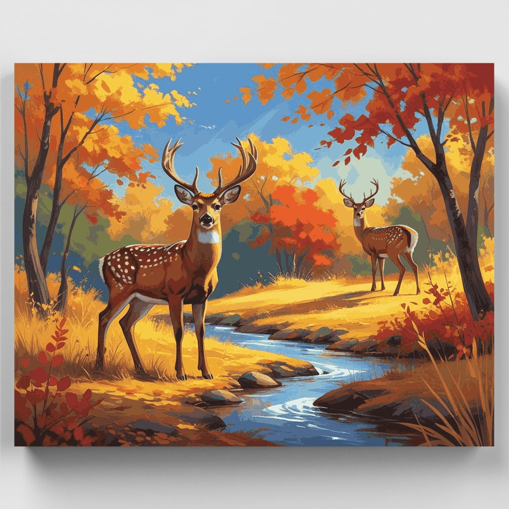 Ciervo en otoño junto al arroyo - Kit de pintura por números — Estándar