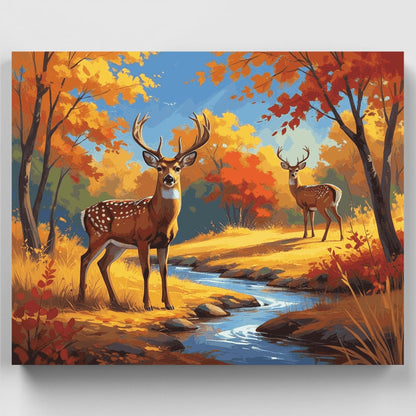 Autumn Deer by Stream - Paint by Numbers Kit