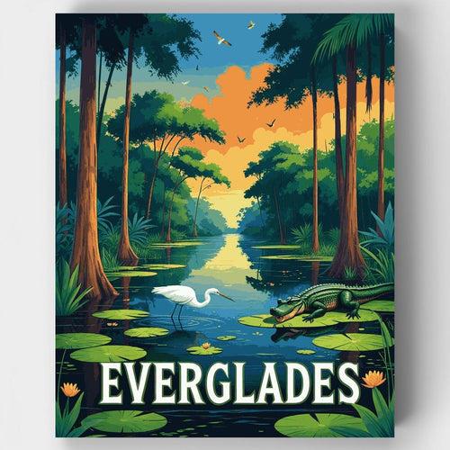 Everglades National Park Alligator and Egret Swamp Scene - Paint by Numbers Kit