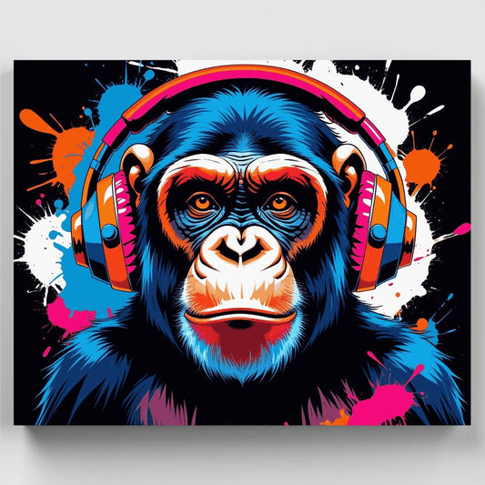 Chimpanzee with Headphones - Paint by Numbers Kit