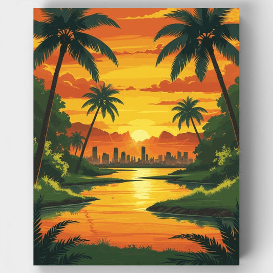 Los Angeles Tropical Sunset - Paint by Numbers Kit