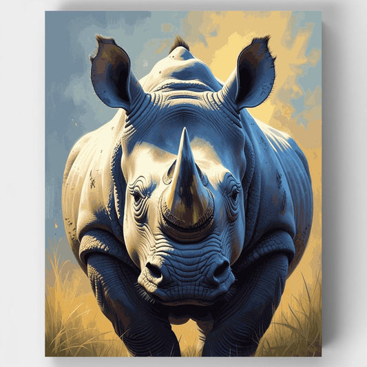 Powerful Rhinoceros Close-Up Portrait - Paint by Numbers Kit