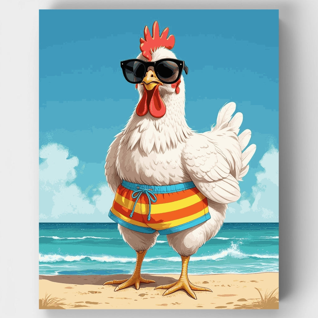 Cool Chicken at the Beach - Paint by Numbers Kit