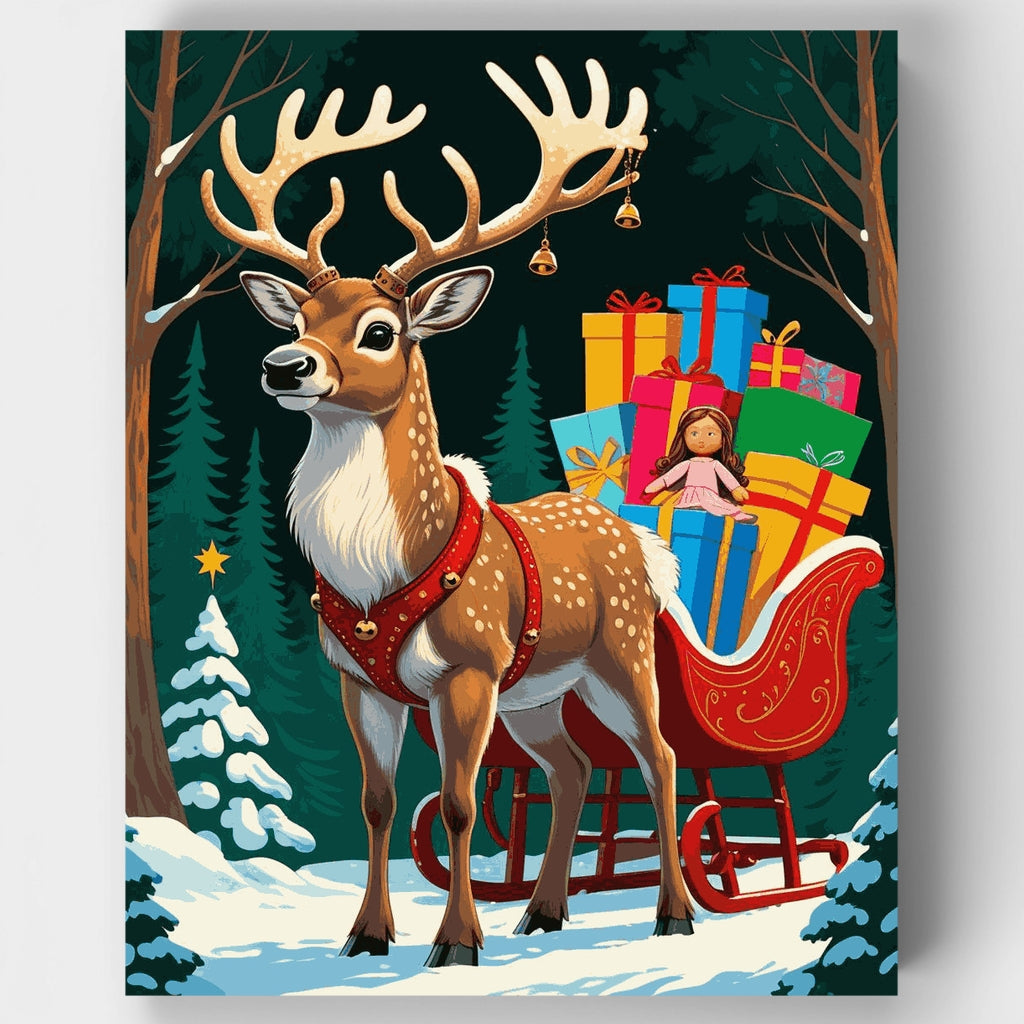 Kit de pintura por números: Reno festivo tirando de un trineo de Navidad — Estándar