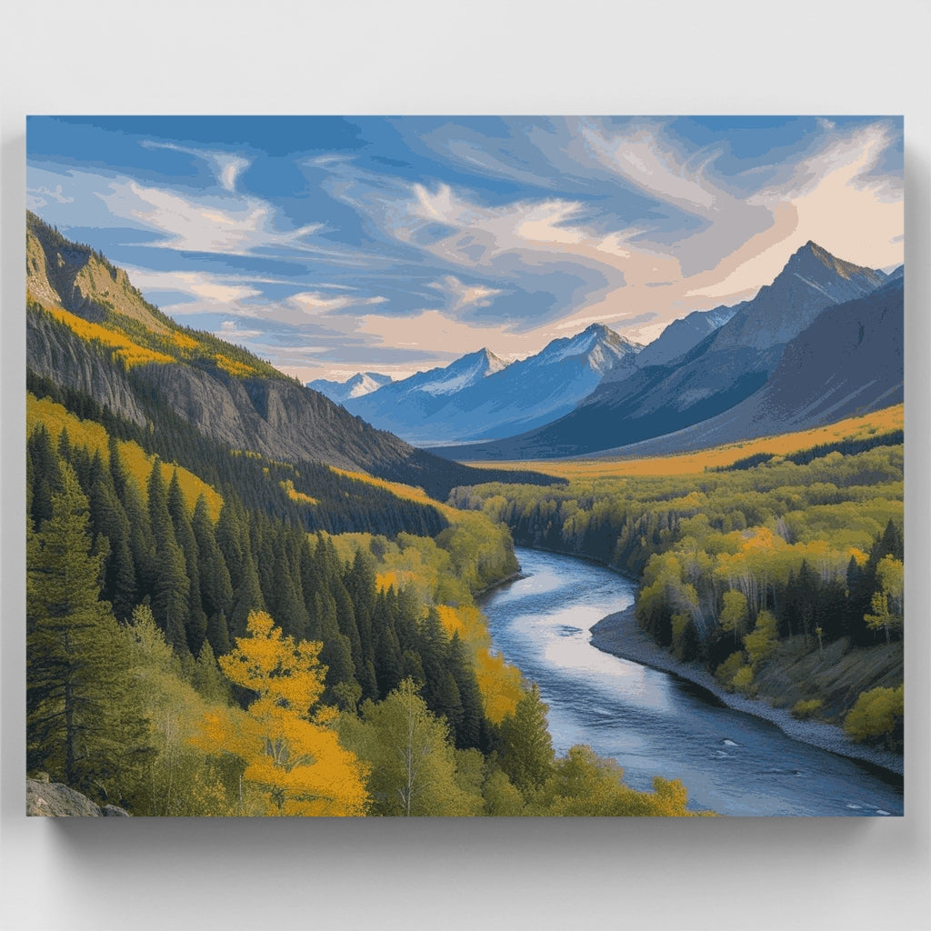 Valle del río de montaña en otoño - Kit de pintura por números — Estándar