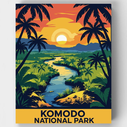Komodo National Park Jungle River Sunset - Paint by Numbers Kit