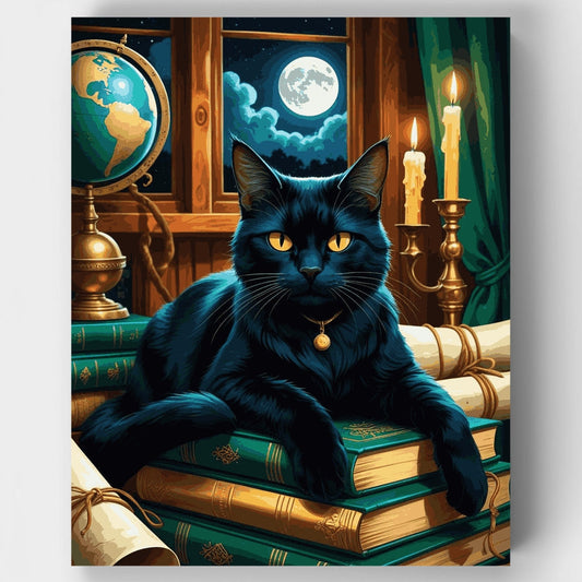 Mystical Black Cat Scholar - Paint by Numbers Kit