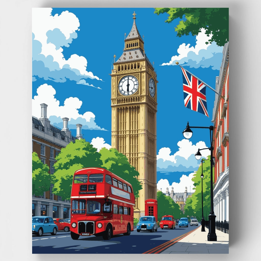 London Big Ben Street Scene - Paint by Numbers Kit