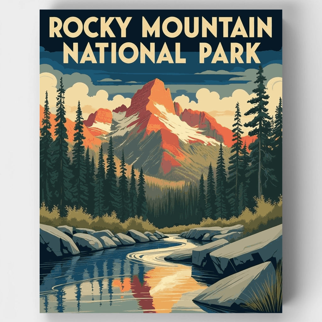 Kit de pintura por números: Vista del río en Crimson Peak, Parque Nacional de las Montañas Rocosas — Estándar
