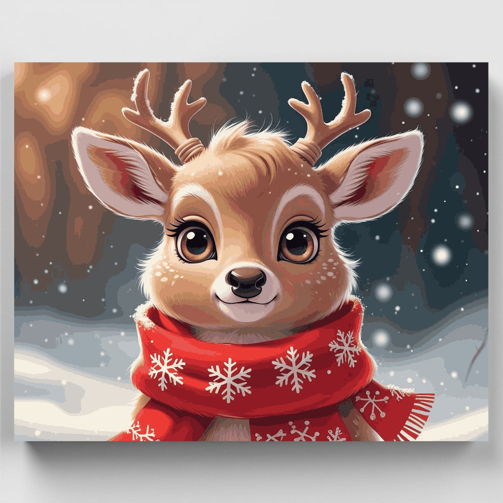 Adorable reno bebé con bufanda de invierno - Kit de pintura por números — Estándar