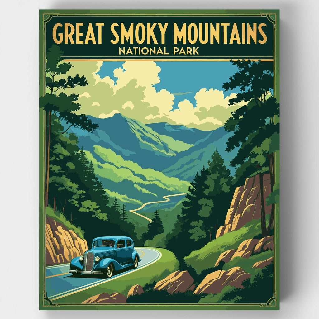 Kit de pintura por números - Great Smoky Mountains National Park Vintage Road Through the Valley — Estándar