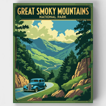 Great Smoky Mountains National Park Vintage Road Through the Valley - Paint by Numbers Kit