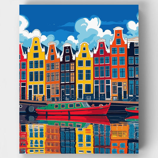 Amsterdam Vibrant Canal Facades - Paint by Numbers Kit