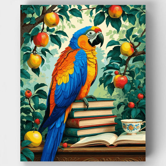 Colorful Parrot in Apple Tree - Paint by Numbers Kit