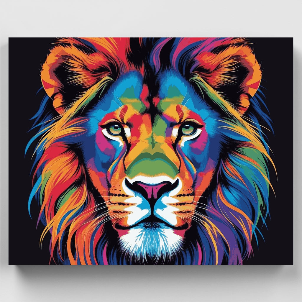 Retrato de león arcoíris majestuoso - Kit de pintura por números — Estándar