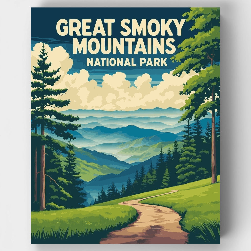 Kit de pintura por números: Sendero Misty Valley del Parque Nacional Great Smoky Mountains — Estándar