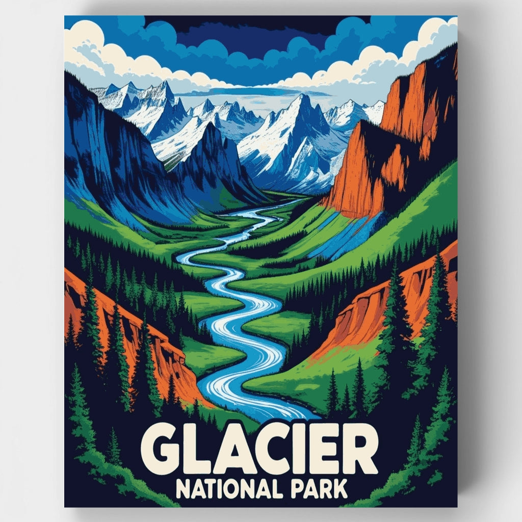 Kit de pintura por números: Valle del río serpenteante en el Parque Nacional de los Glaciares — Estándar