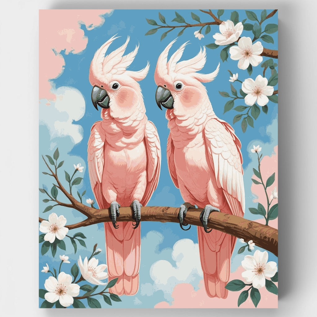 Cacatúas rosadas en rama - Kit de pintura por números — Estándar