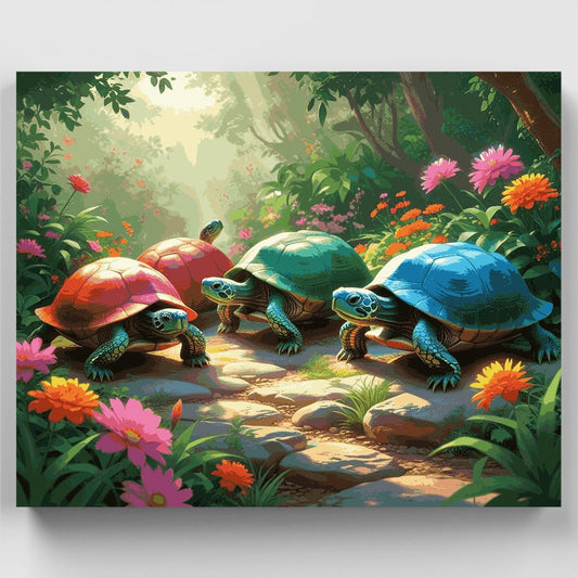 Colorful Turtles in Garden - Paint by Numbers Kit