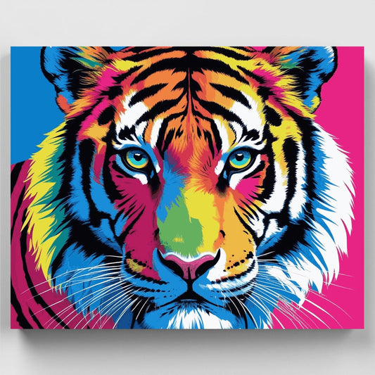 Neon Rainbow Tiger Face - Paint by Numbers Kit